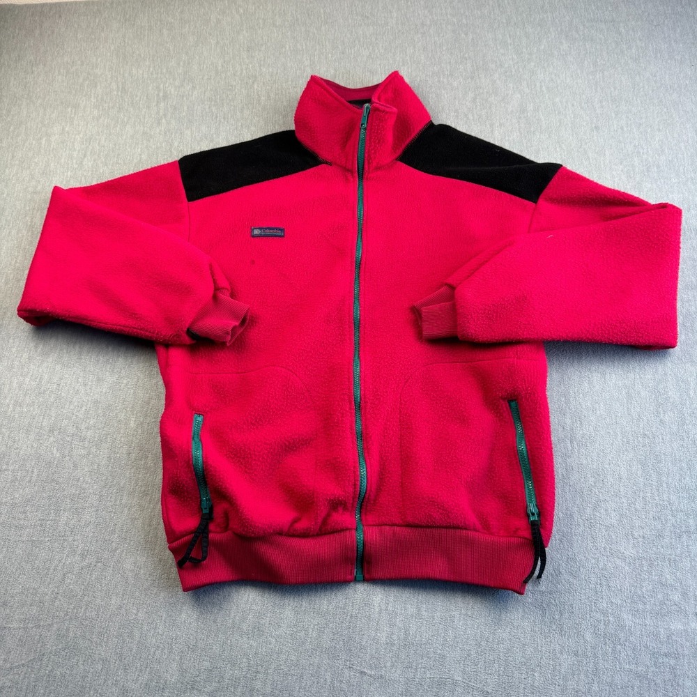 Vintage Columbia Jacket Men Large Tall Red Full Zip Fleece Retro Made In USA 90S